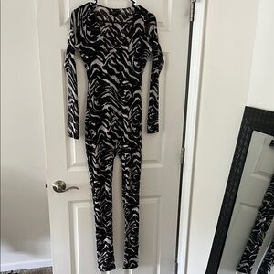Naked Wardrobe Black and White Abstract Jumpsuit